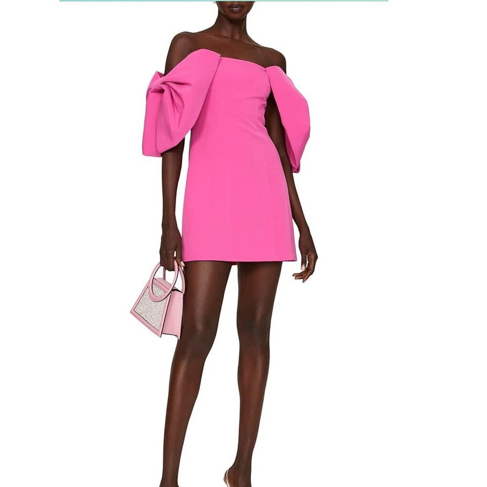 TOCCIN x RTR Women's Bright Pink Off the Shoulder Bow Sleeve Mini Dress Size 4